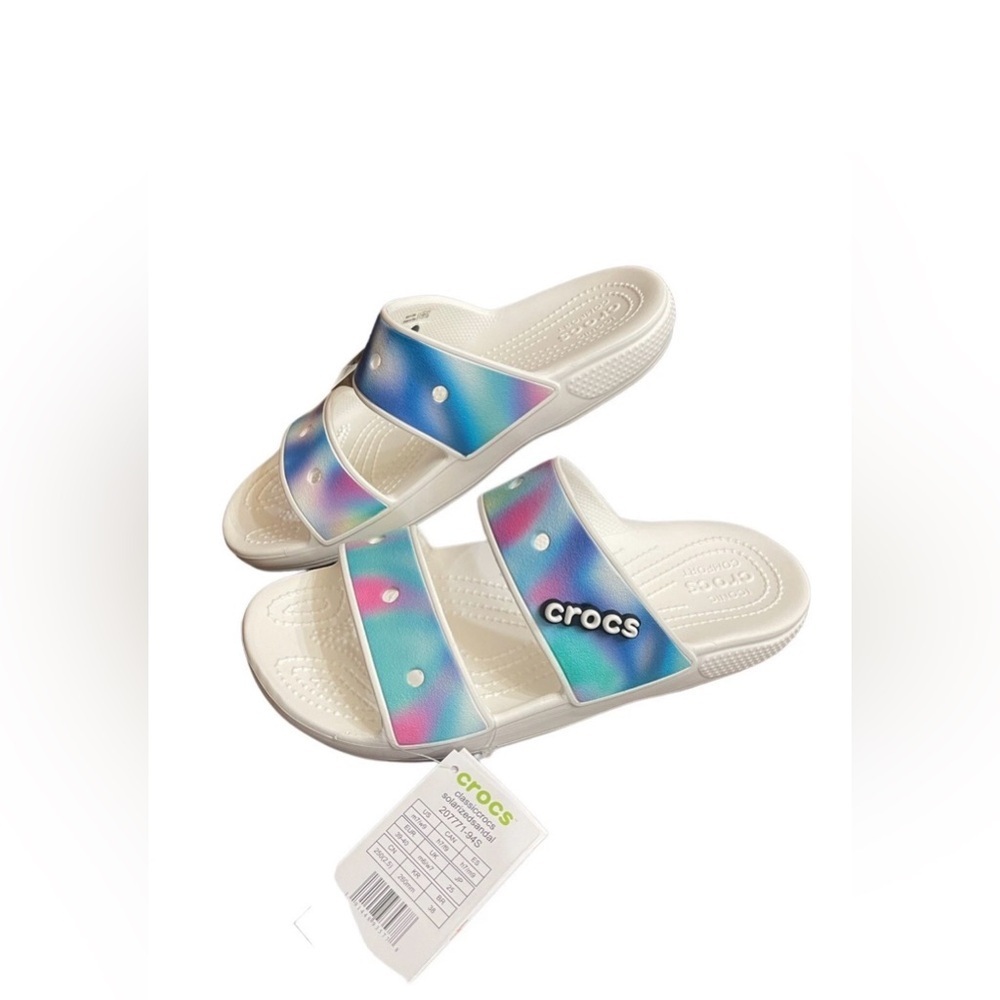 CROCS Classic Solarized 2 Strap Slides Sandals White Pastel Unisex Womens size 9